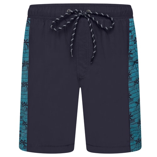 KAM Palm Print Panelled shorts Navy